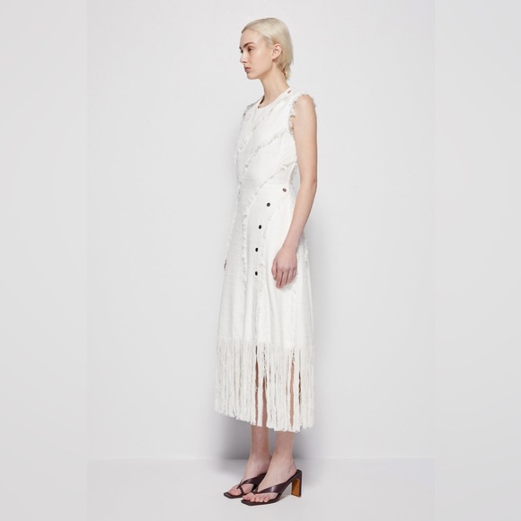 Nwt $745 jonathan simkhai elisha shredded boucle midi dress in ivory - Picture 5 of 6